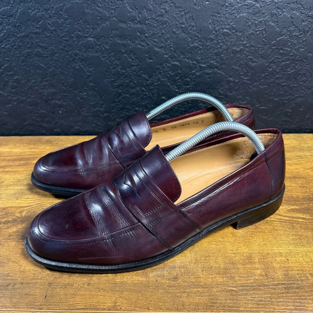 Johnston & Murphy Handcrafted 15-1873 Burgundy‎ Leather Penny Loafer Mens 10 M